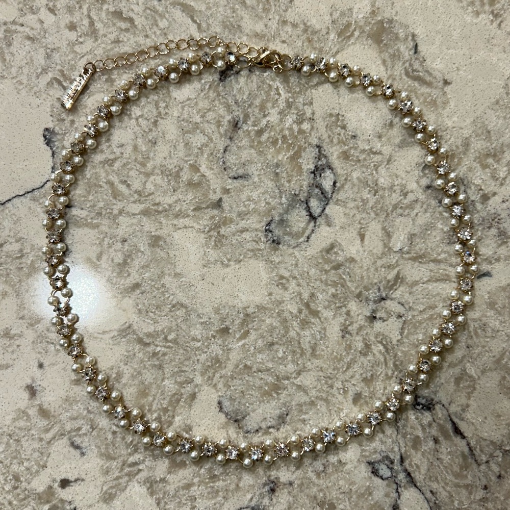 Cezanne faux Pearl, Gold, Cubic Zirconia Necklace